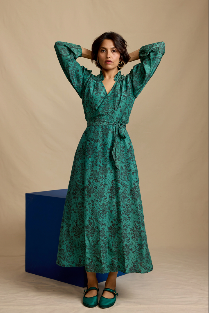 Blanche Dress in Emerald Silk