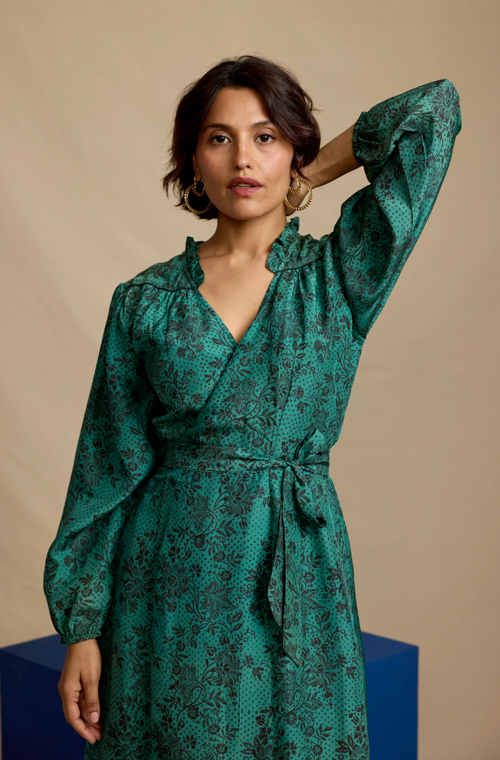 Blanche Dress in Emerald Silk