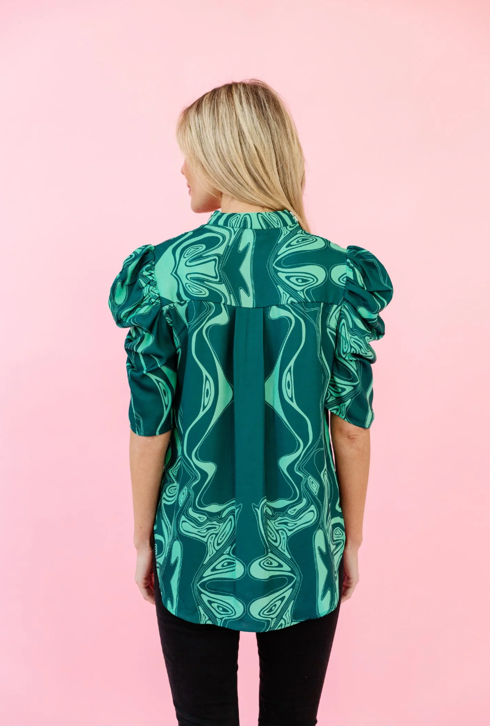 Natalie Blouse in Emerald Marble