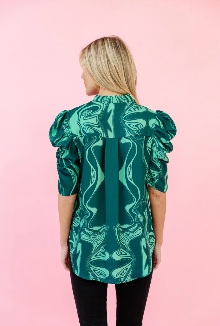 Natalie Blouse in Emerald Marble