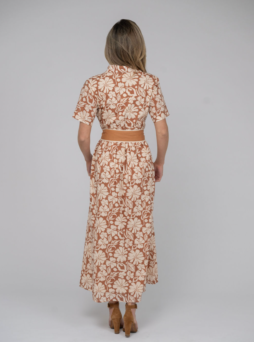 SAMPLE | The Elle Maxi Dress | Tan Flower Power | Small