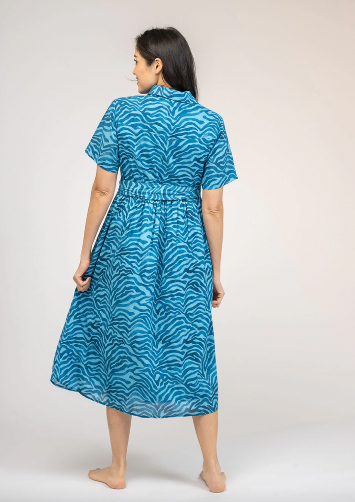 SAMPLE | The Elle Midi Dress | Blue Zebra | Small