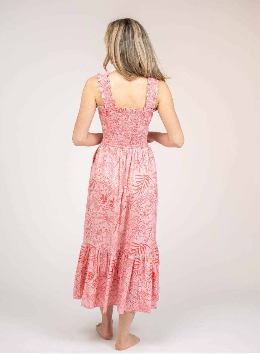 SAMPLE | The Page Midi Dress | Pink Flora Sketch | Small