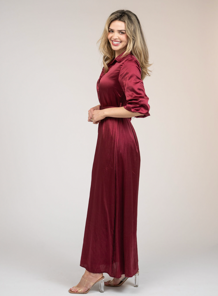 SAMPLE | The Mary Jane Dress | Burgundy Satin | Small