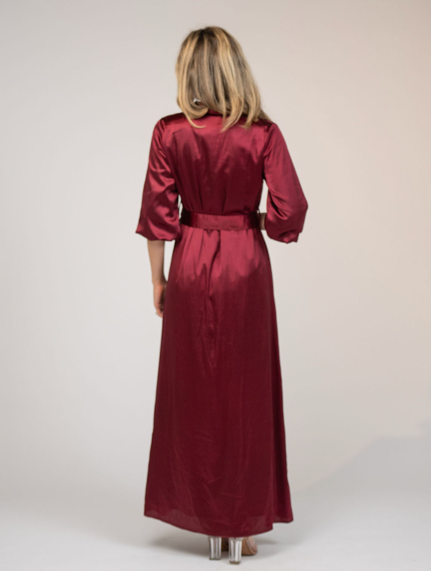 SAMPLE | The Mary Jane Dress | Burgundy Satin | Small