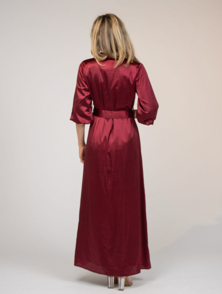 SAMPLE | The Mary Jane Dress | Burgundy Satin | Small