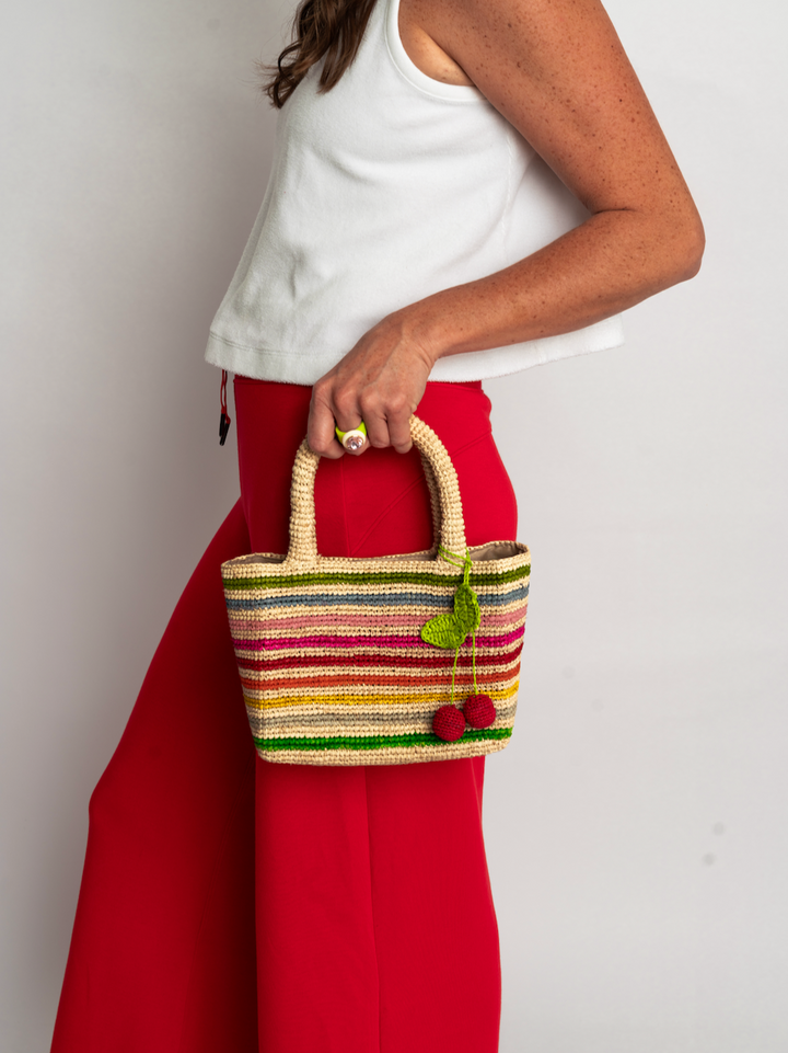 Mini Mae Raffia Tote in Rainbow