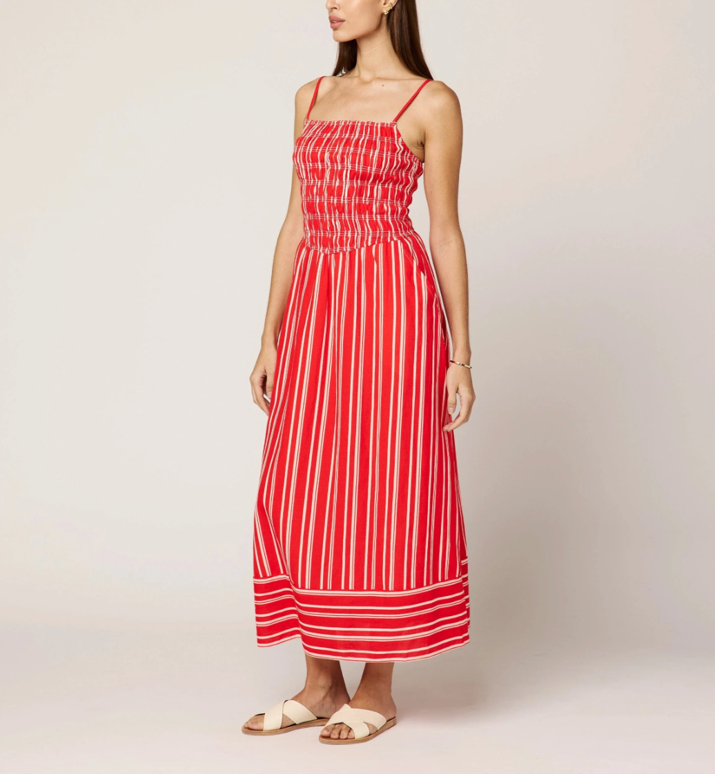 Lacey Ankle Dress in Poppy Red / Ivory