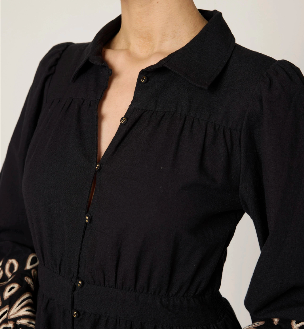 Elyse Midi Dress in Black / Ivory