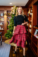 Red Tartan Tiered Midi Skirt