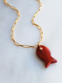 Red Carnelian Large Gemstone Fish Pendant Necklace