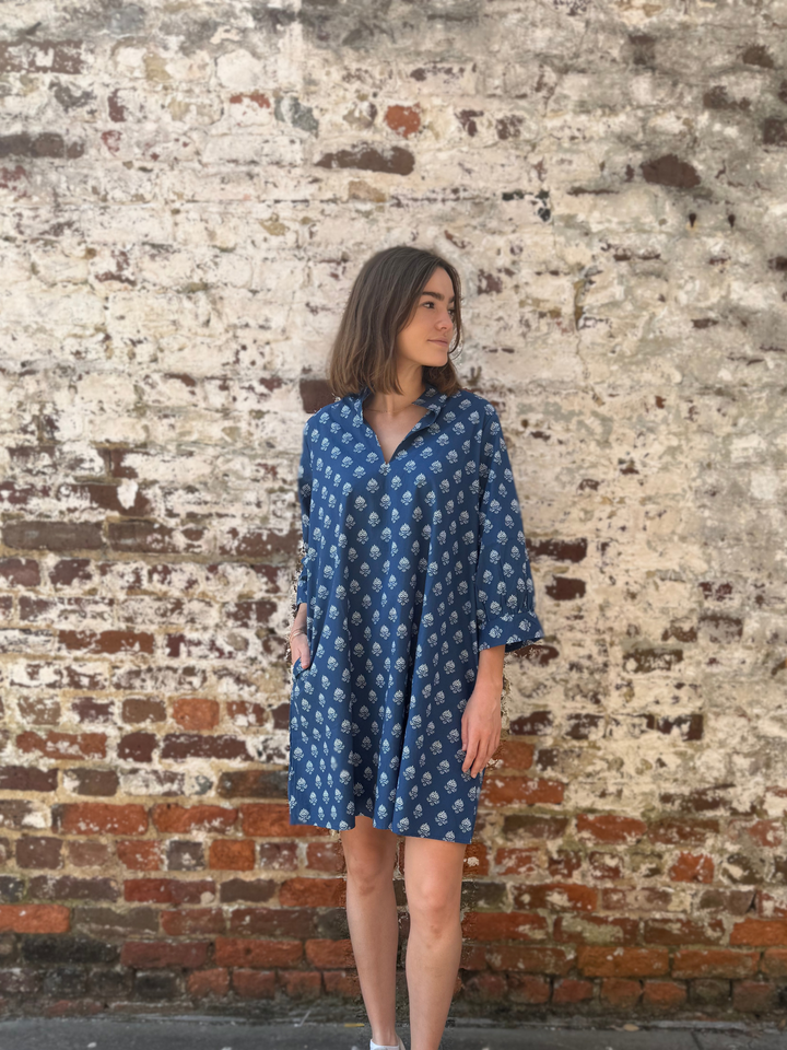 The Campbell Dress in Blue Leaf