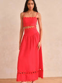 Tosca Cherry Linen Midi Skirt Set