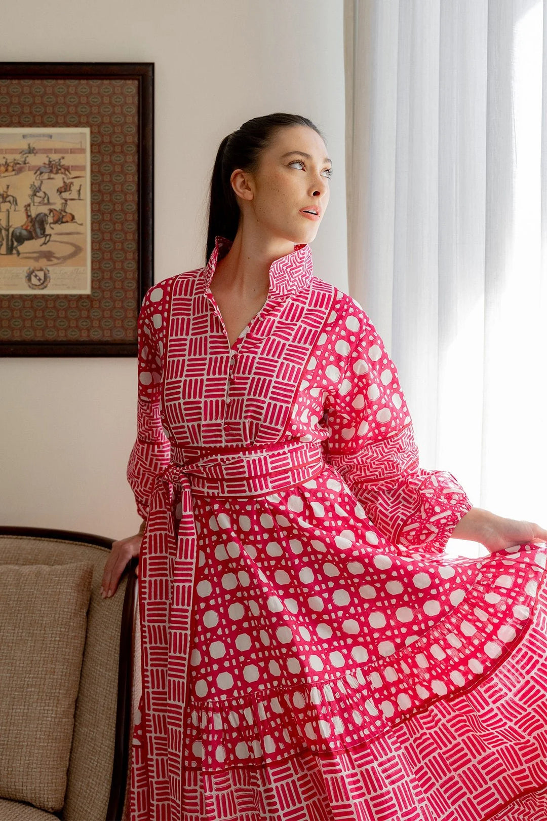 Flounce Dress in Fuchsia Caning