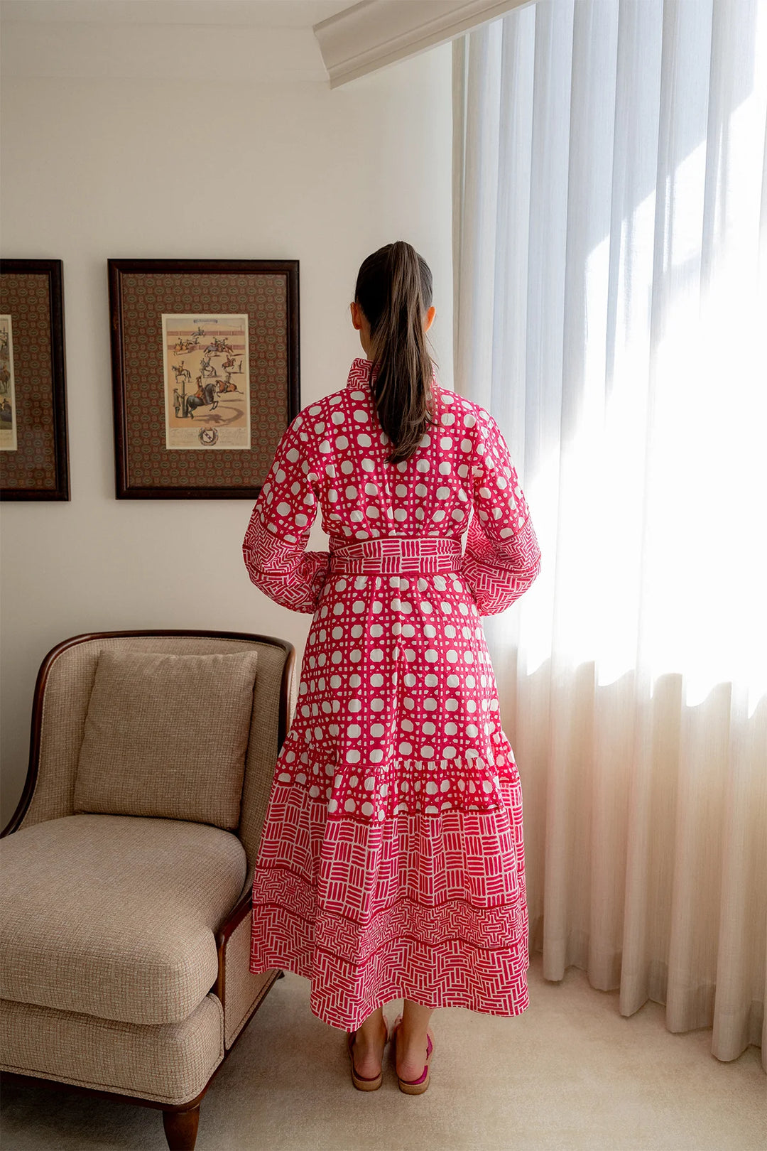 Flounce Dress in Fuchsia Caning