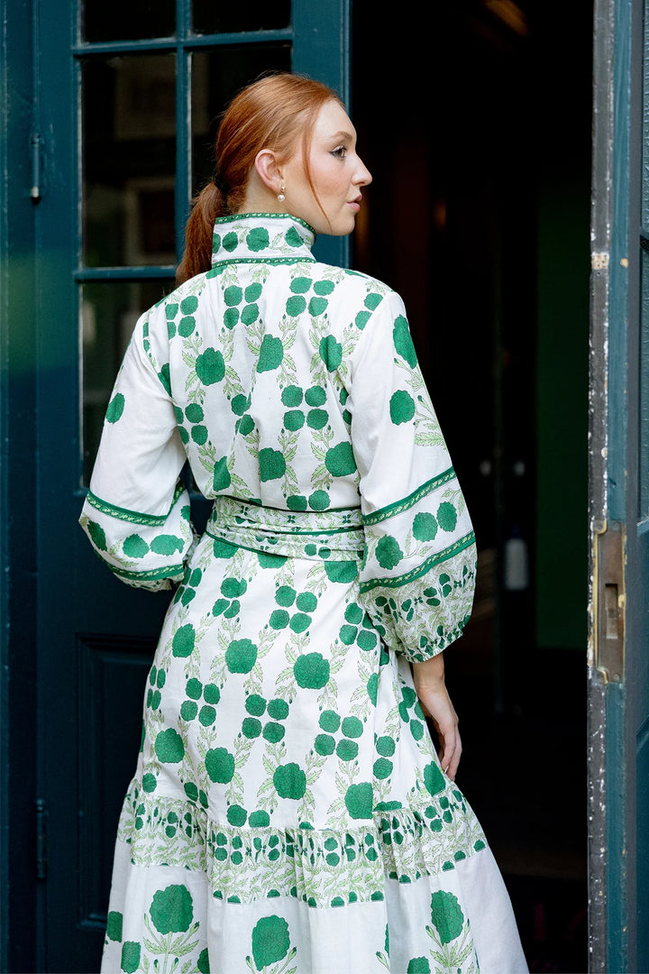 Flounce Dress in Emerald Marigold