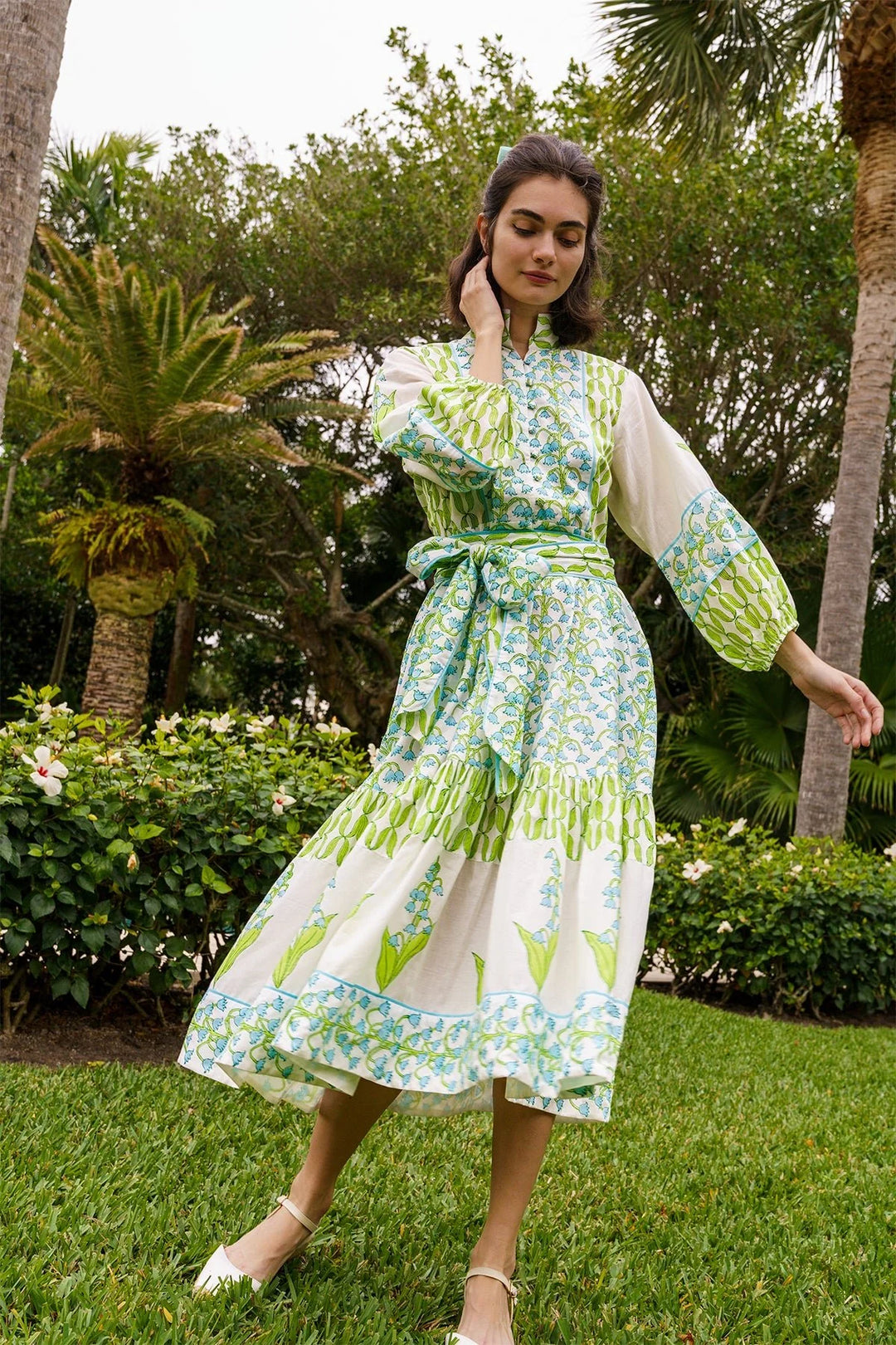 Flounce Dress in Lake/Celery Lily of the Valley