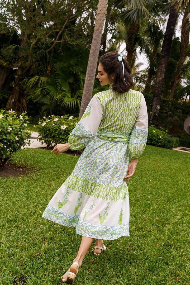 Flounce Dress in Lake/Celery Lily of the Valley