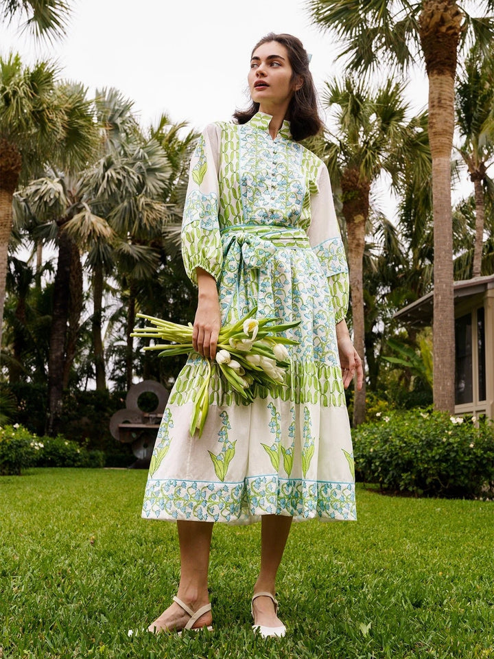 Flounce Dress in Lake/Celery Lily of the Valley