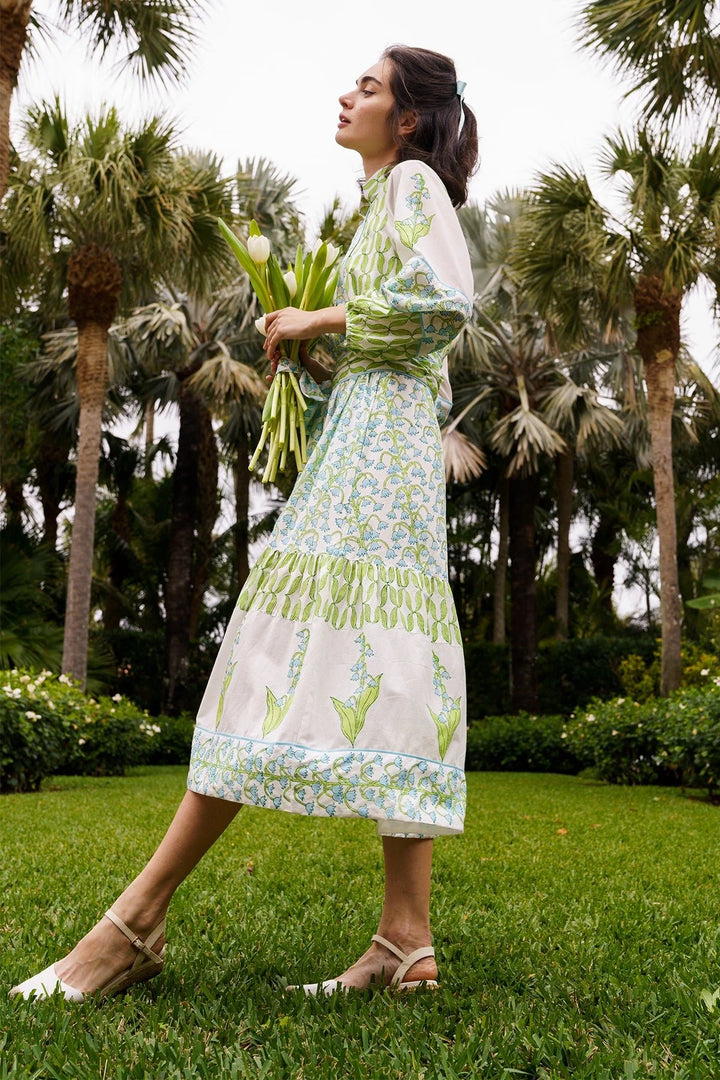 Flounce Dress in Lake/Celery Lily of the Valley