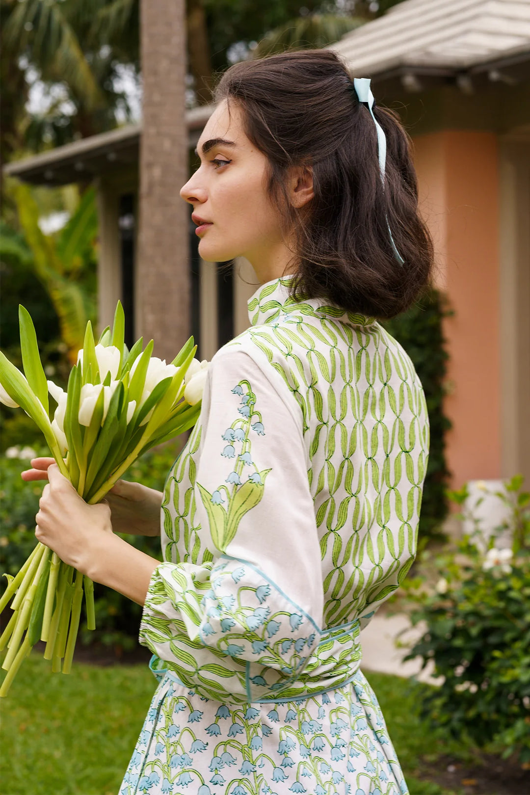 Flounce Dress in Lake/Celery Lily of the Valley