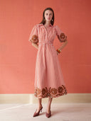 Banyan Puff Sleeve Midi Dress in Terracotta Stripe