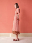 Banyan Puff Sleeve Midi Dress in Terracotta Stripe