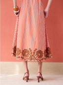 Banyan Puff Sleeve Midi Dress in Terracotta Stripe