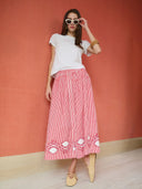 Colette Midi Skirt in Red Stripe