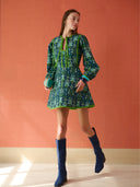 Holly Quilted Mini Dress in Peacock Navy