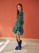 Holly Quilted Mini Dress in Peacock Navy