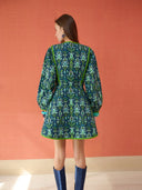 Holly Quilted Mini Dress in Peacock Navy