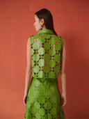 Olivia Sleeveless Button Down in Laser Cut Green