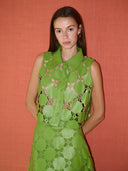 Olivia Sleeveless Button Down in Laser Cut Green
