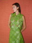 Olivia Sleeveless Button Down in Laser Cut Green