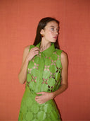 Olivia Sleeveless Button Down in Laser Cut Green