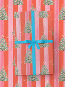 Tinsel Tree and Twinkles Red Striped Wrapping Paper