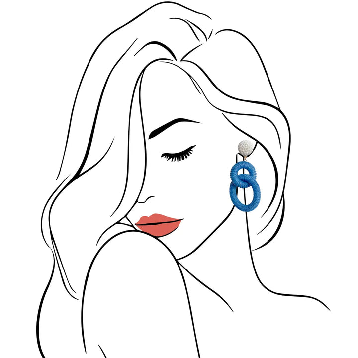 Nantucket Raffia Earrings in Blue Denim and White