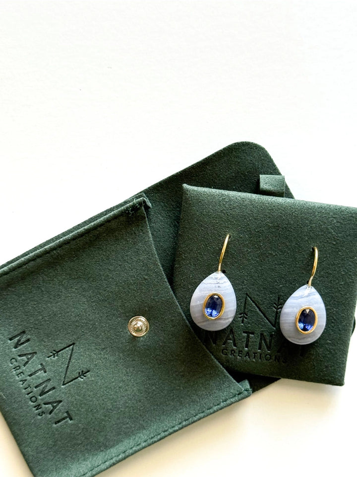 Dreamer Earrings in Blue Lace Agate & Kyanite