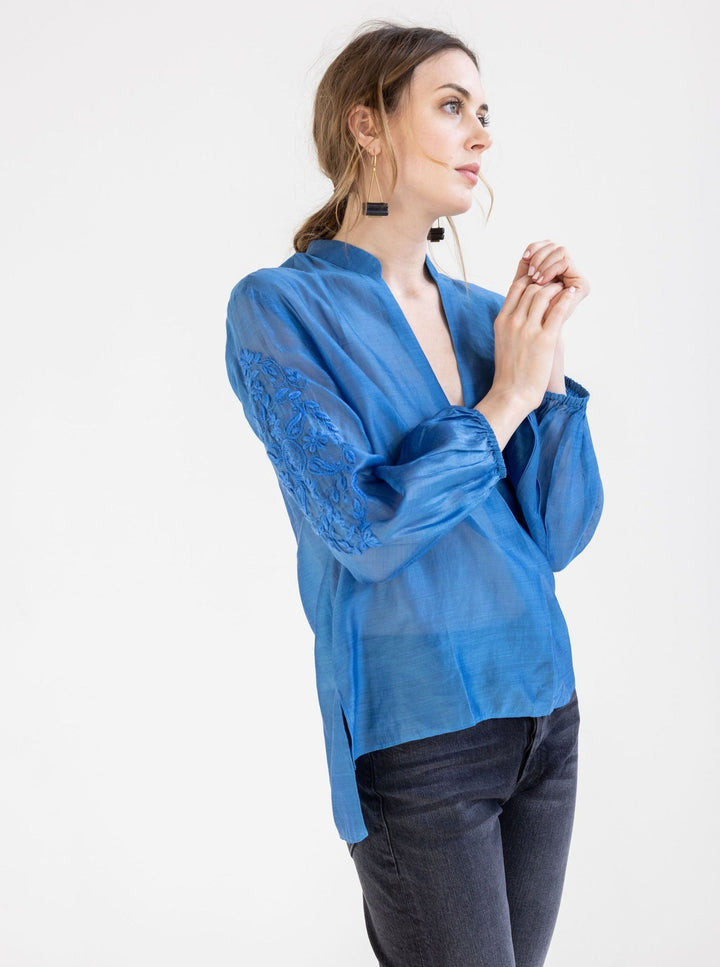Amaya Textiles Apparel Amaya | Mallory Chanderi Shirt in Blue