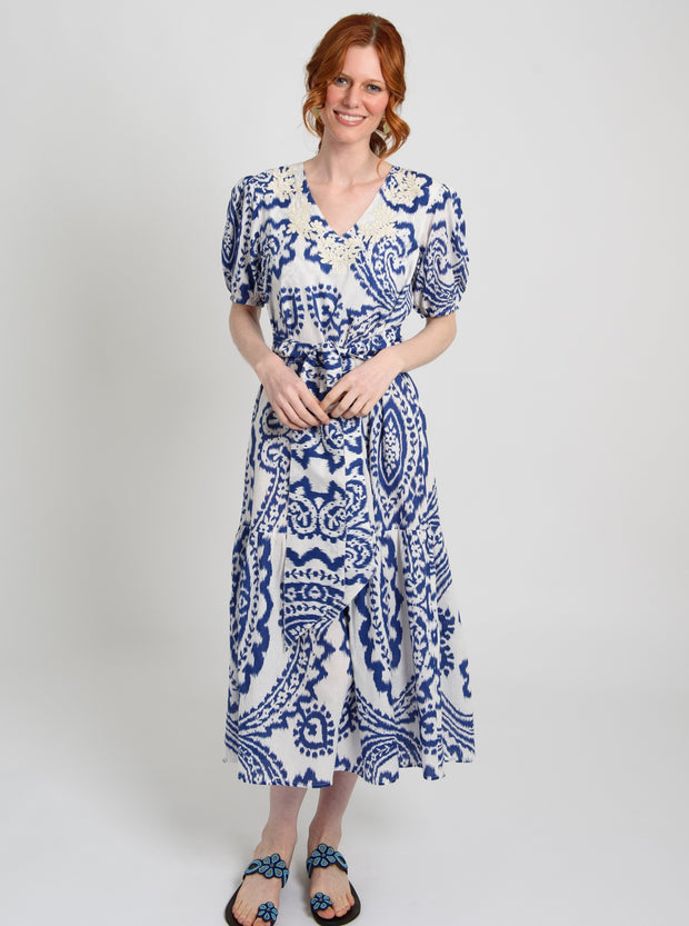 Amaya Textiles Dress Amaya | Brianna Dress in Blue Ikat