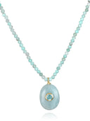 Amelia Rose Jewelry Necklace Aquamarine & Larimar Triple Gemstone Beaded Choker