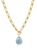 Amelia Rose Jewelry Necklace Aquamarine Statement Oval Gemstone Necklace