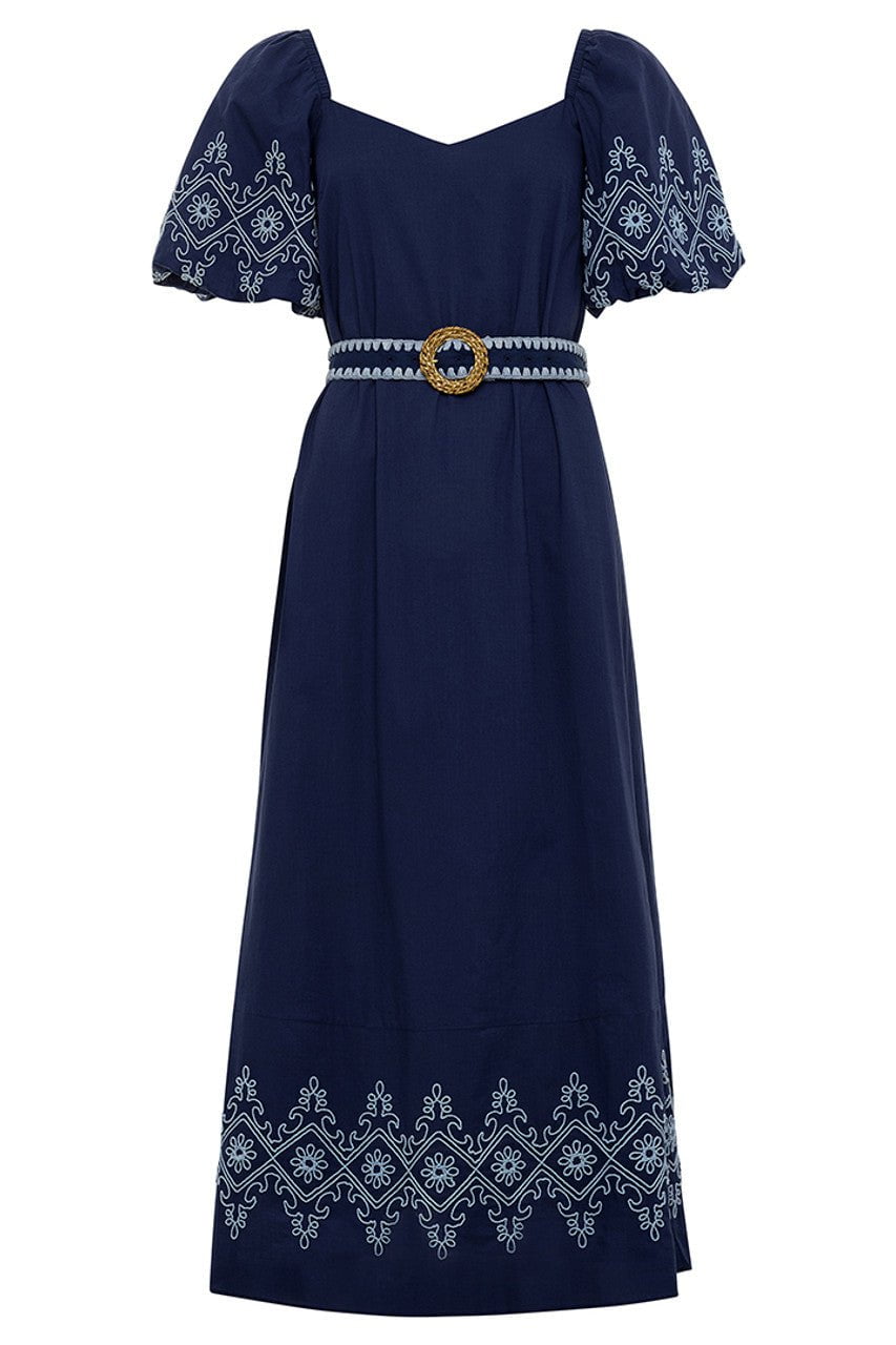 Anna Cate Dress Anna Cate | Maggie Midi Dress in Royal Embroidery
