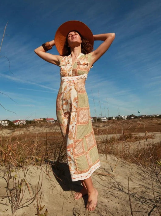 Miranda Midi Dress in Orange Fields