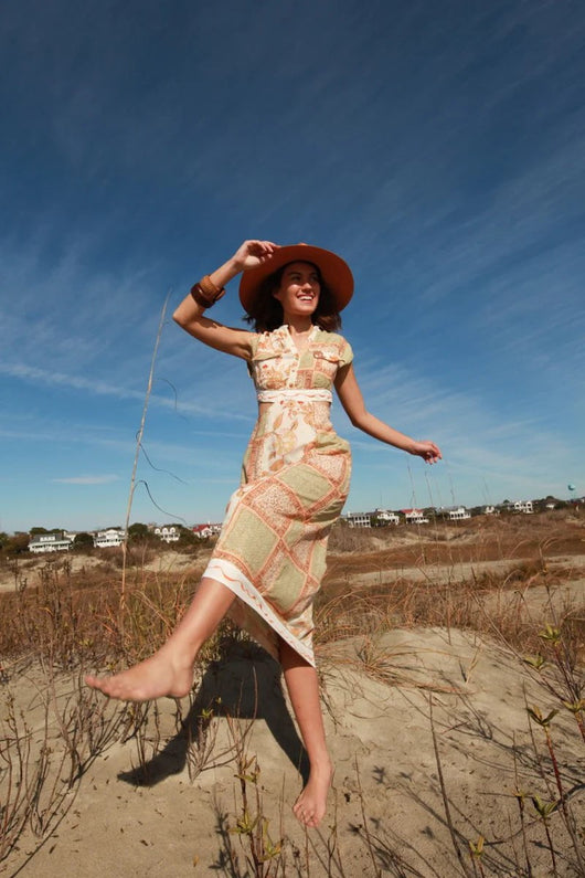 Miranda Midi Dress in Orange Fields