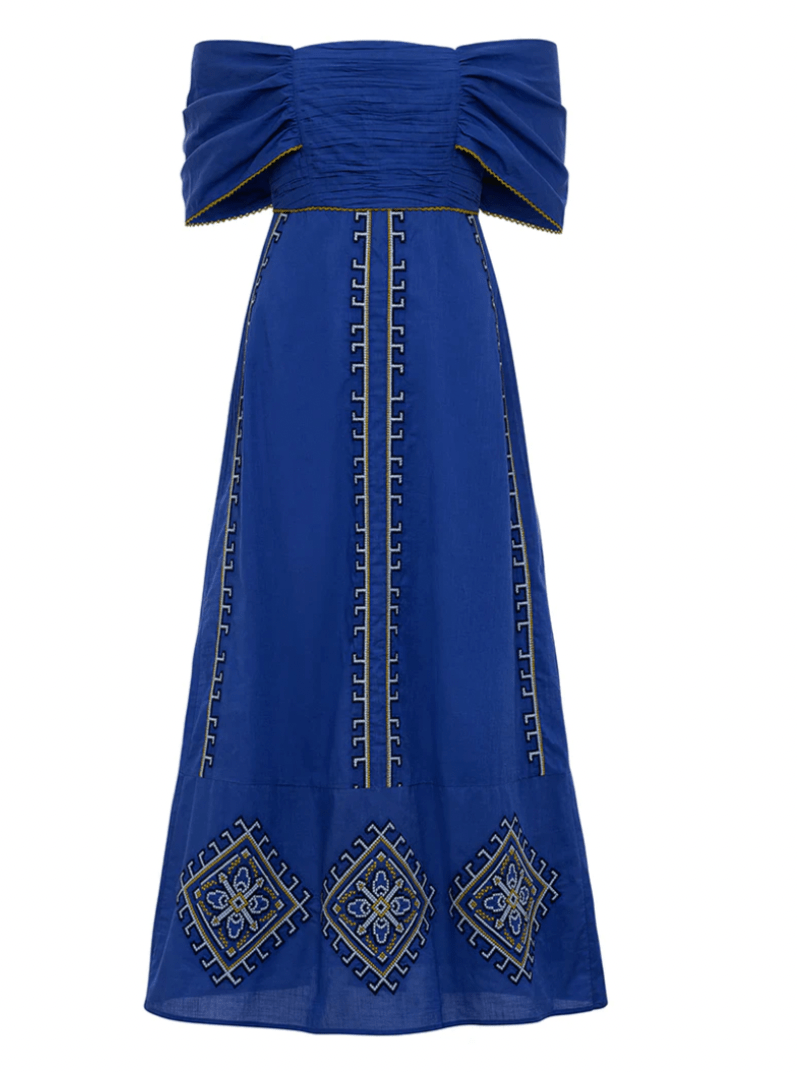 Anna Cate Dress Jenna Maxi Dress in Royal Cross Stitch