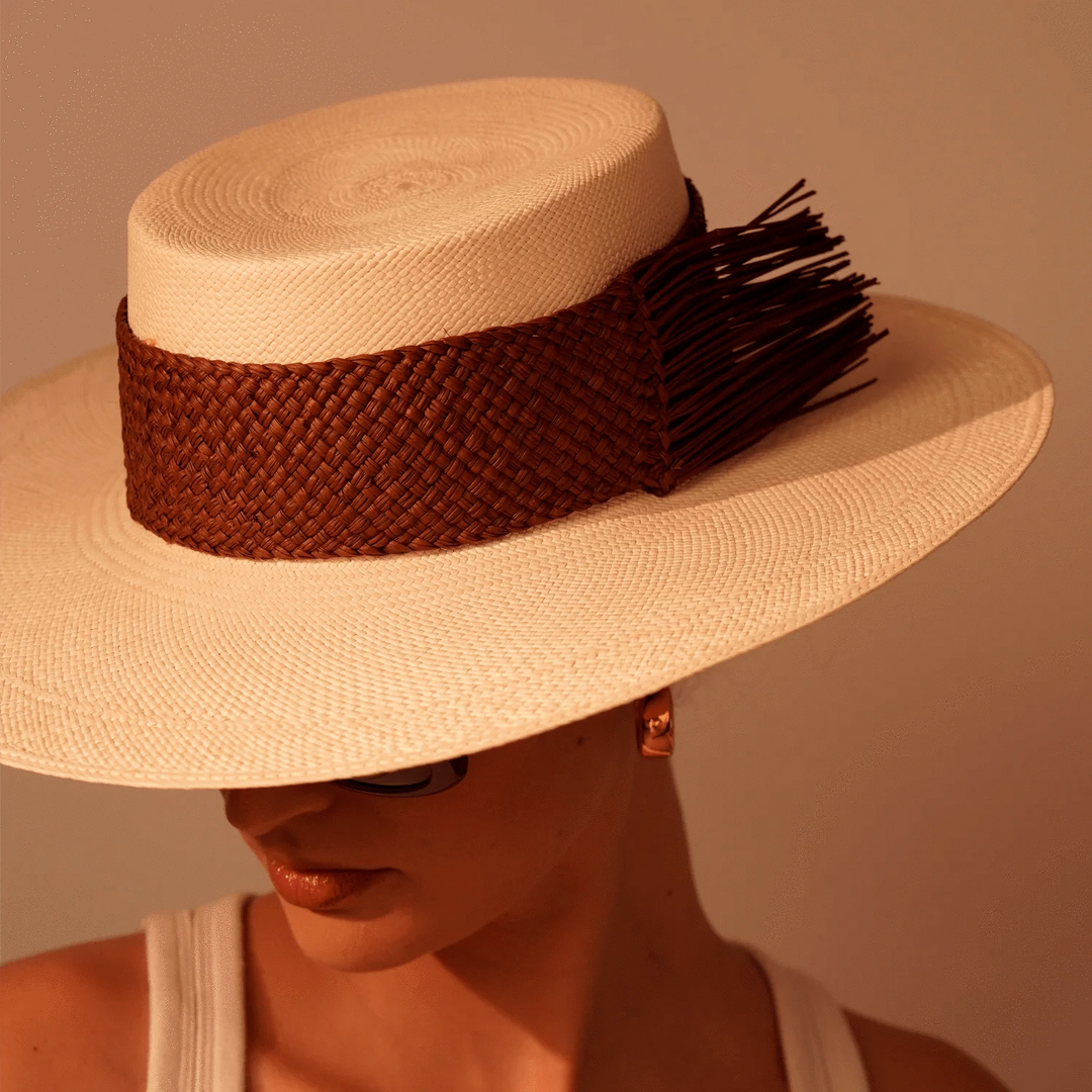 Artesano Hat Caracara - Wide Brim in Natural & Maroon Toquilla Band