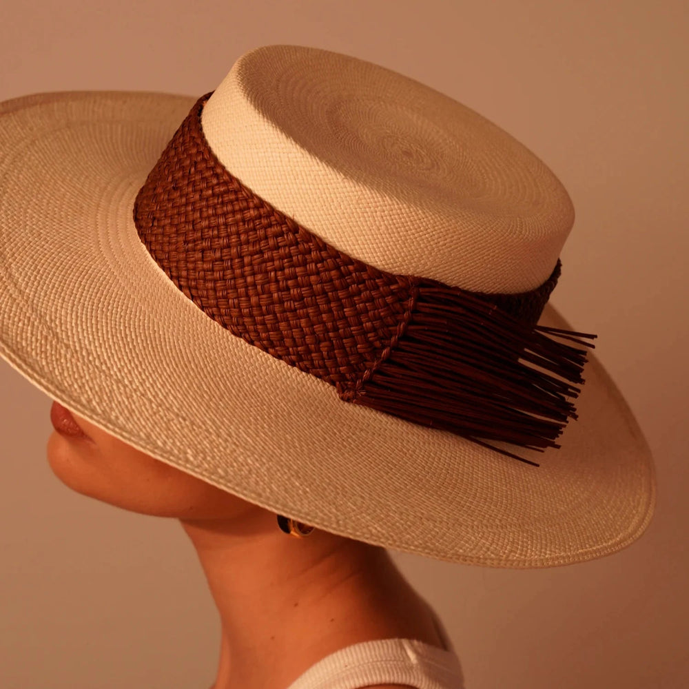 Artesano Hat Caracara - Wide Brim in Natural & Maroon Toquilla Band