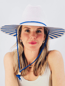 Baldiz Hat White Sun Hat with Blue Stripes